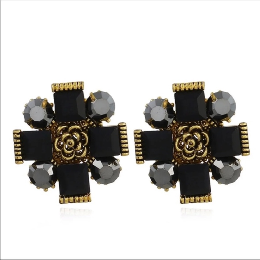 NWT Black Crystal Camellia Earrings